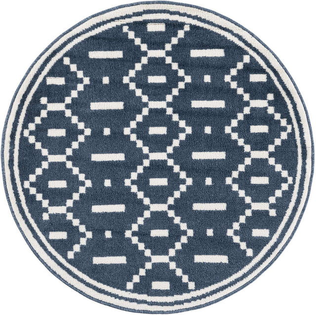 Blue 4' 1 x 4' 1 Norge Round Area Rug 100% Polypropylene Easy Clean Non Shed Stain Resistant Modern Carpet for Home Interior Design for Sale at Rug Engine