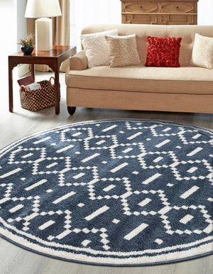 Blue 5' 1 x 5' 1 Norge Round Area Rug 100% Polypropylene Easy Clean Non Shed Stain Resistant Modern Carpet for Home Interior Design for Sale at Rug Engine