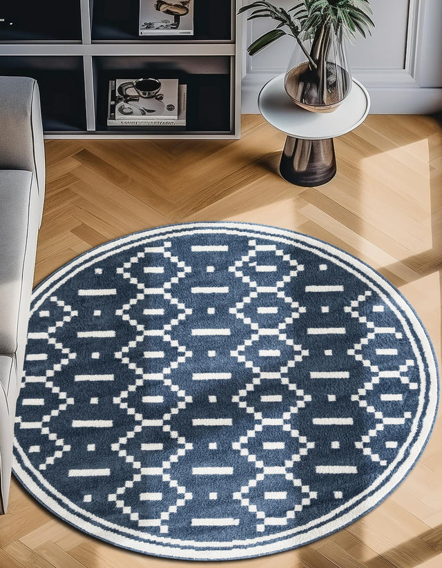 Blue 5' 1 x 5' 1 Norge Round Area Rug 100% Polypropylene Easy Clean Non Shed Stain Resistant Modern Carpet for Home Interior Design for Sale at Rug Engine