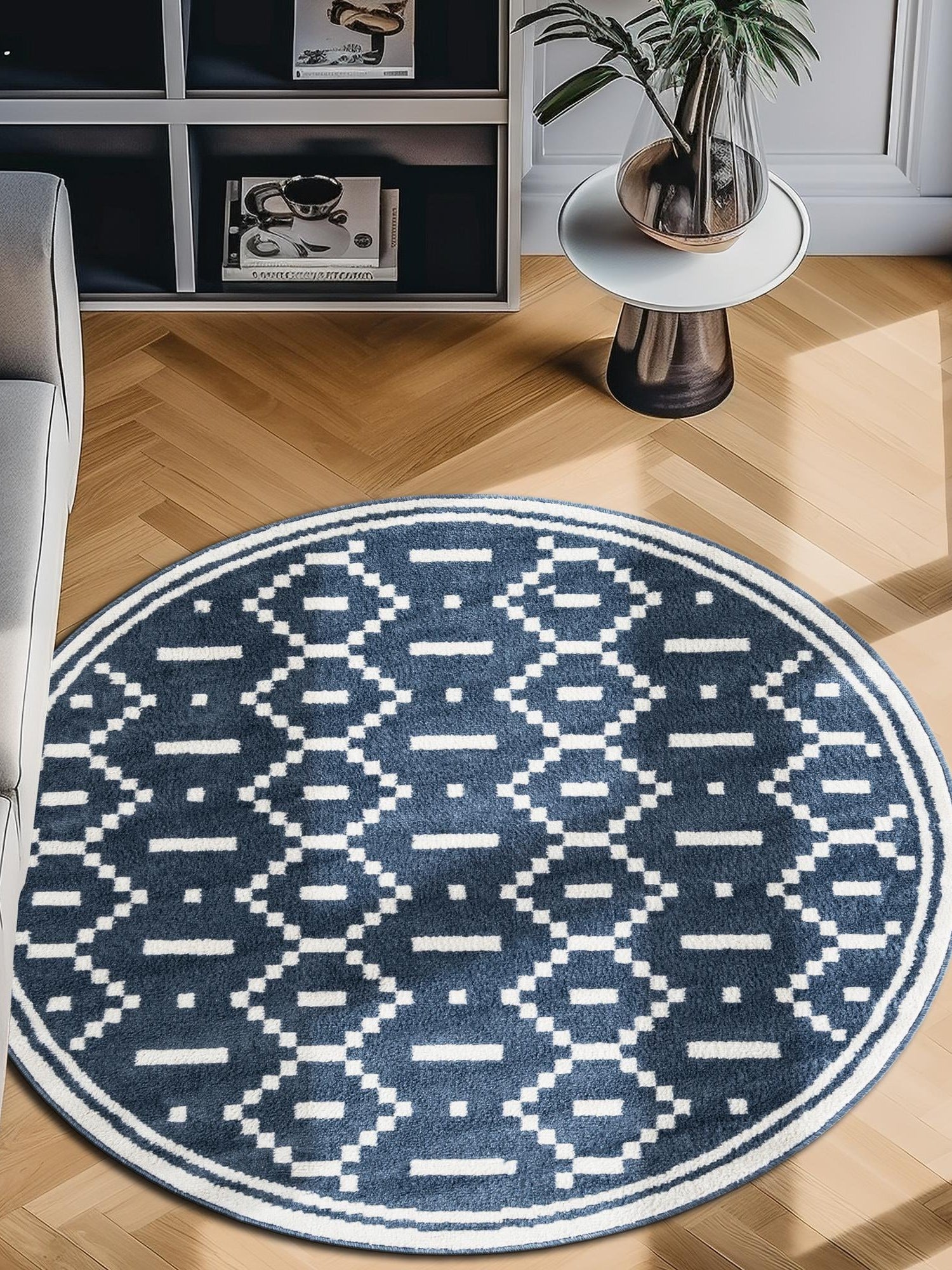 Blue 10' x 10' Norge Round Area Rug 100% Polypropylene Easy Clean Non Shed Stain Resistant Modern Carpet for Home Interior Design for Sale at Rug Engine