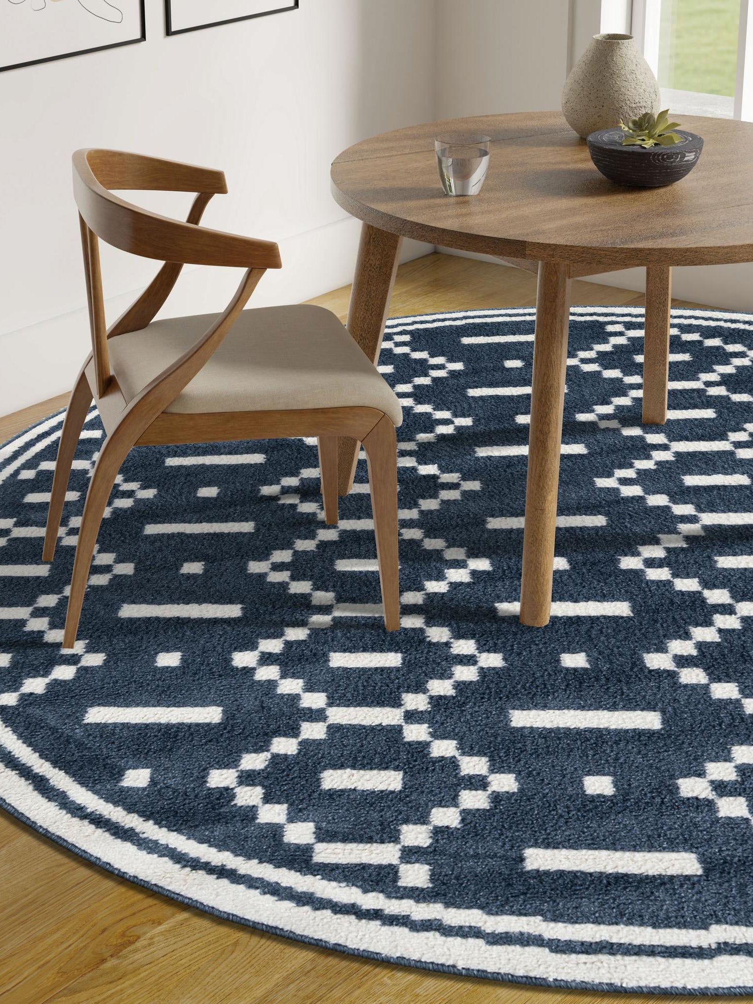 Blue 4' 1 x 4' 1 Norge Round Area Rug 100% Polypropylene Easy Clean Non Shed Stain Resistant Modern Carpet for Home Interior Design for Sale at Rug Engine