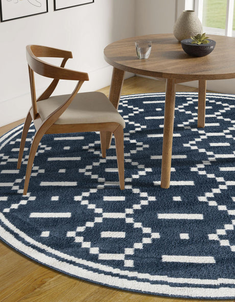 Blue 3' 1 x 3' 1 Norge Round Area Rug 100% Polypropylene Easy Clean Non Shed Stain Resistant Modern Carpet for Home Interior Design for Sale at Rug Engine