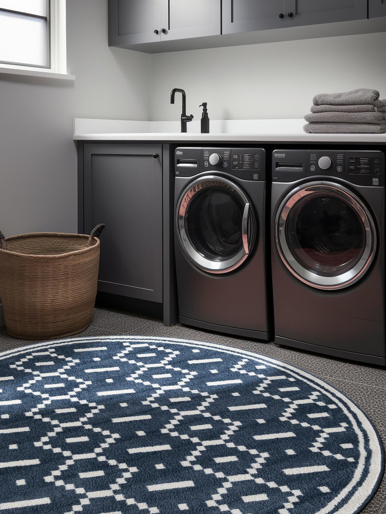 Blue 4' 1 x 4' 1 Norge Round Area Rug 100% Polypropylene Easy Clean Non Shed Stain Resistant Modern Carpet for Home Interior Design for Sale at Rug Engine