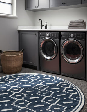 Blue 3' 1 x 3' 1 Norge Round Area Rug 100% Polypropylene Easy Clean Non Shed Stain Resistant Modern Carpet for Home Interior Design for Sale at Rug Engine