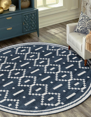 Blue 4' 1 x 4' 1 Norge Round Area Rug 100% Polypropylene Easy Clean Non Shed Stain Resistant Modern Carpet for Home Interior Design for Sale at Rug Engine