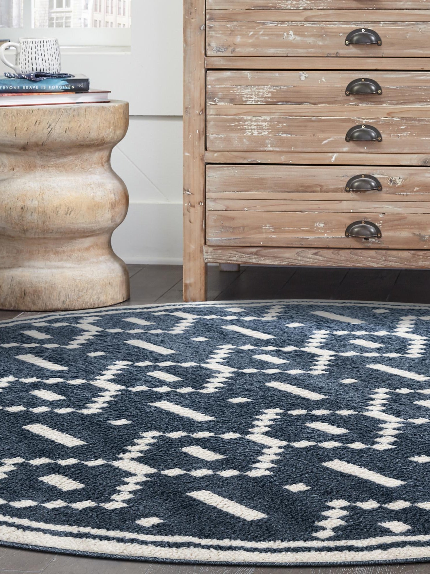 Blue 3' 1 x 3' 1 Norge Round Area Rug 100% Polypropylene Easy Clean Non Shed Stain Resistant Modern Carpet for Home Interior Design for Sale at Rug Engine