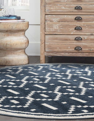 Blue 4' 1 x 4' 1 Norge Round Area Rug 100% Polypropylene Easy Clean Non Shed Stain Resistant Modern Carpet for Home Interior Design for Sale at Rug Engine