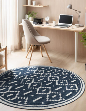 Blue 5' 1 x 5' 1 Norge Round Area Rug 100% Polypropylene Easy Clean Non Shed Stain Resistant Modern Carpet for Home Interior Design for Sale at Rug Engine