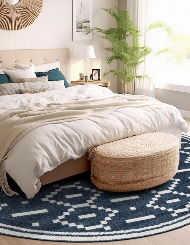 Blue 5' 1 x 5' 1 Norge Round Area Rug 100% Polypropylene Easy Clean Non Shed Stain Resistant Modern Carpet for Home Interior Design for Sale at Rug Engine