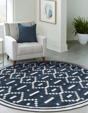 Blue 3' 1 x 3' 1 Norge Round Area Rug 100% Polypropylene Easy Clean Non Shed Stain Resistant Modern Carpet for Home Interior Design for Sale at Rug Engine