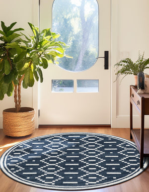 Blue 4' 1 x 4' 1 Norge Round Area Rug 100% Polypropylene Easy Clean Non Shed Stain Resistant Modern Carpet for Home Interior Design for Sale at Rug Engine