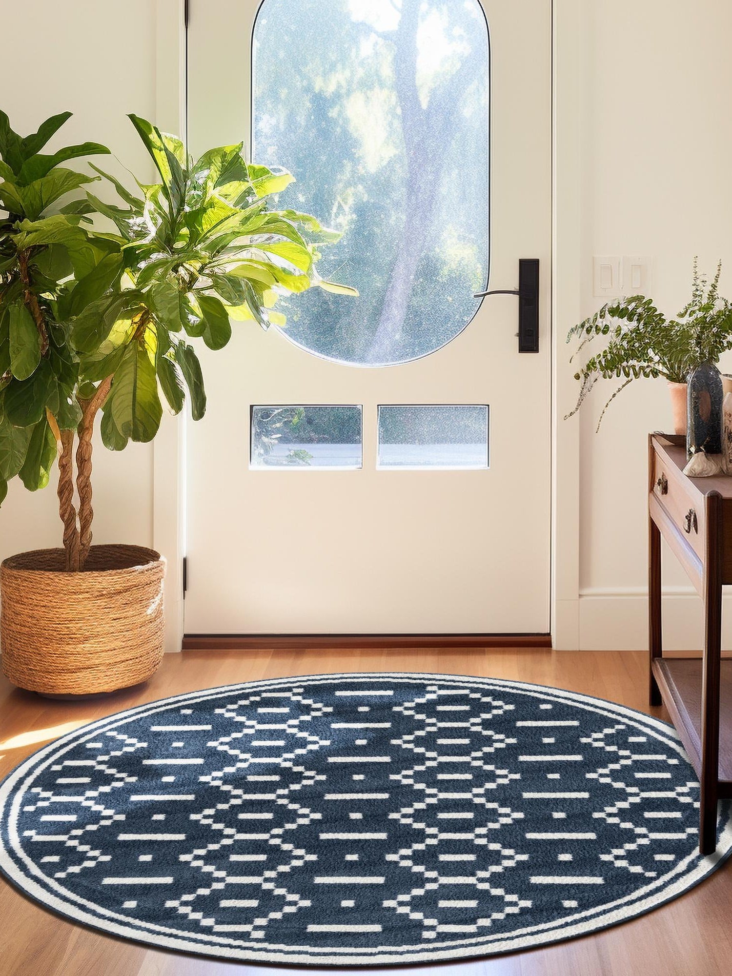 Blue 3' 1 x 3' 1 Norge Round Area Rug 100% Polypropylene Easy Clean Non Shed Stain Resistant Modern Carpet for Home Interior Design for Sale at Rug Engine