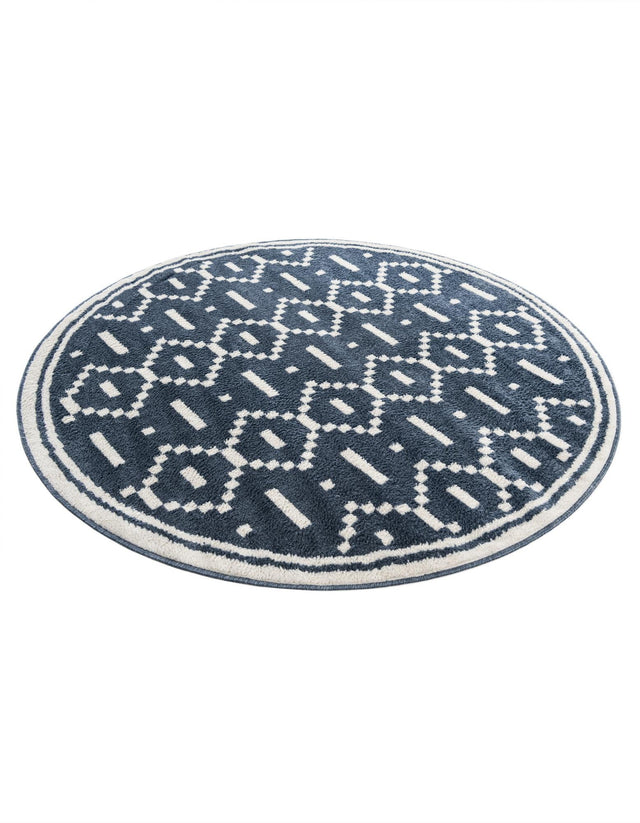 Blue 5' 1 x 5' 1 Norge Round Area Rug 100% Polypropylene Easy Clean Non Shed Stain Resistant Modern Carpet for Home Interior Design for Sale at Rug Engine