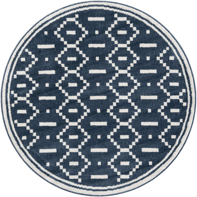 Blue 5' 1 x 5' 1 Norge Round Area Rug 100% Polypropylene Easy Clean Non Shed Stain Resistant Modern Carpet for Home Interior Design for Sale at Rug Engine