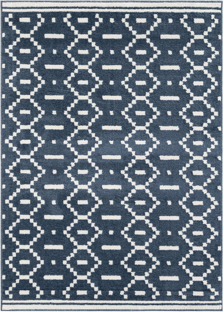 Blue 5' 1 x 7' 1 Norge Rectangle Area Rug 100% Polypropylene Easy Clean Non Shed Stain Resistant Modern Carpet for Home Interior Design for Sale at Rug Engine