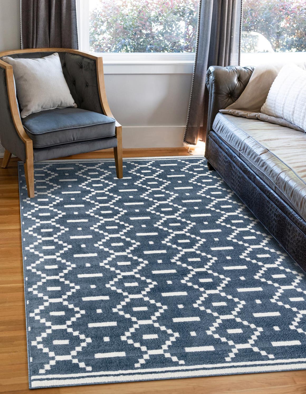 Blue 9' x 12' Norge Rectangle Area Rug 100% Polypropylene Easy Clean Non Shed Stain Resistant Modern Carpet for Home Interior Design for Sale at Rug Engine