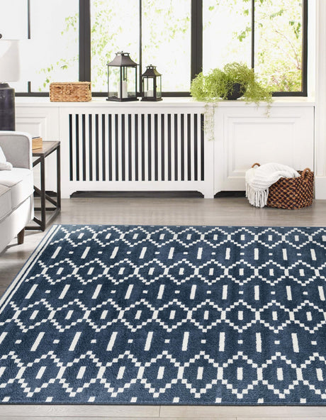 Blue 5' 1 x 8' Norge Rectangle Area Rug 100% Polypropylene Easy Clean Non Shed Stain Resistant Modern Carpet for Home Interior Design for Sale at Rug Engine