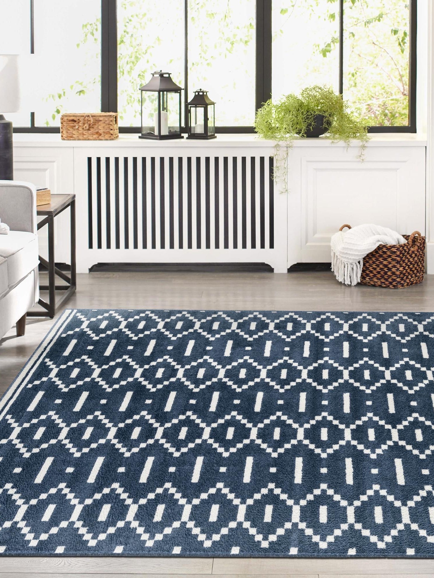 Blue 7' 10 x 10' Norge Rectangle Area Rug 100% Polypropylene Easy Clean Non Shed Stain Resistant Modern Carpet for Home Interior Design for Sale at Rug Engine