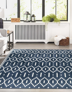 Blue 9' x 12' Norge Rectangle Area Rug 100% Polypropylene Easy Clean Non Shed Stain Resistant Modern Carpet for Home Interior Design for Sale at Rug Engine