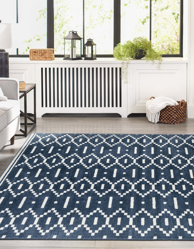 Blue 9' x 12' Norge Rectangle Area Rug 100% Polypropylene Easy Clean Non Shed Stain Resistant Modern Carpet for Home Interior Design for Sale at Rug Engine