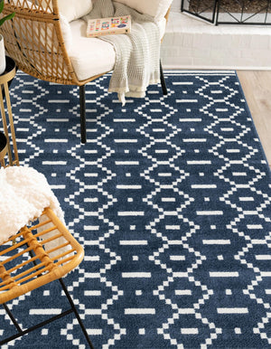 Blue 5' 1 x 8' Norge Rectangle Area Rug 100% Polypropylene Easy Clean Non Shed Stain Resistant Modern Carpet for Home Interior Design for Sale at Rug Engine