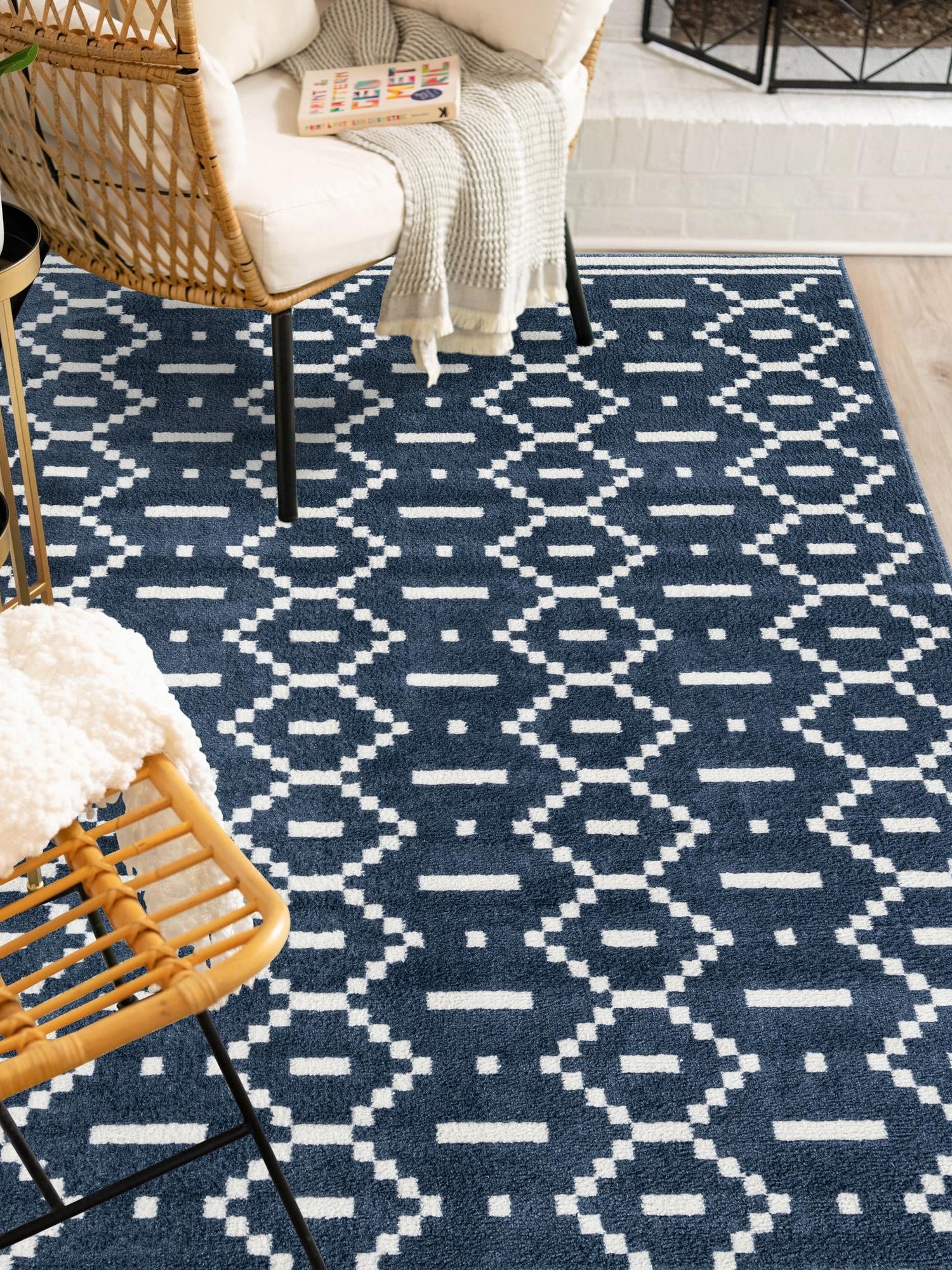 Blue 5' 1 x 7' 1 Norge Rectangle Area Rug 100% Polypropylene Easy Clean Non Shed Stain Resistant Modern Carpet for Home Interior Design for Sale at Rug Engine