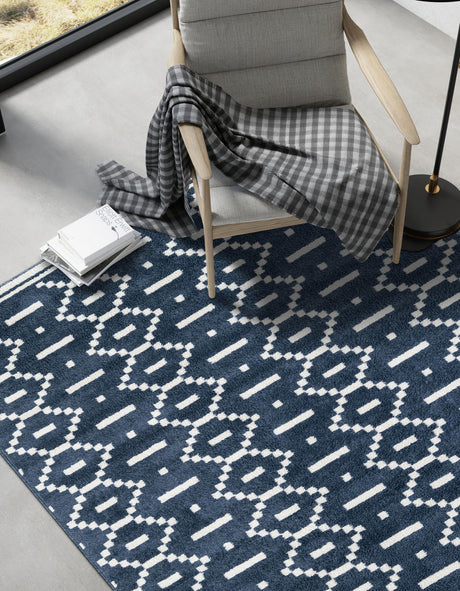 Blue 5' 1 x 8' Norge Rectangle Area Rug 100% Polypropylene Easy Clean Non Shed Stain Resistant Modern Carpet for Home Interior Design for Sale at Rug Engine