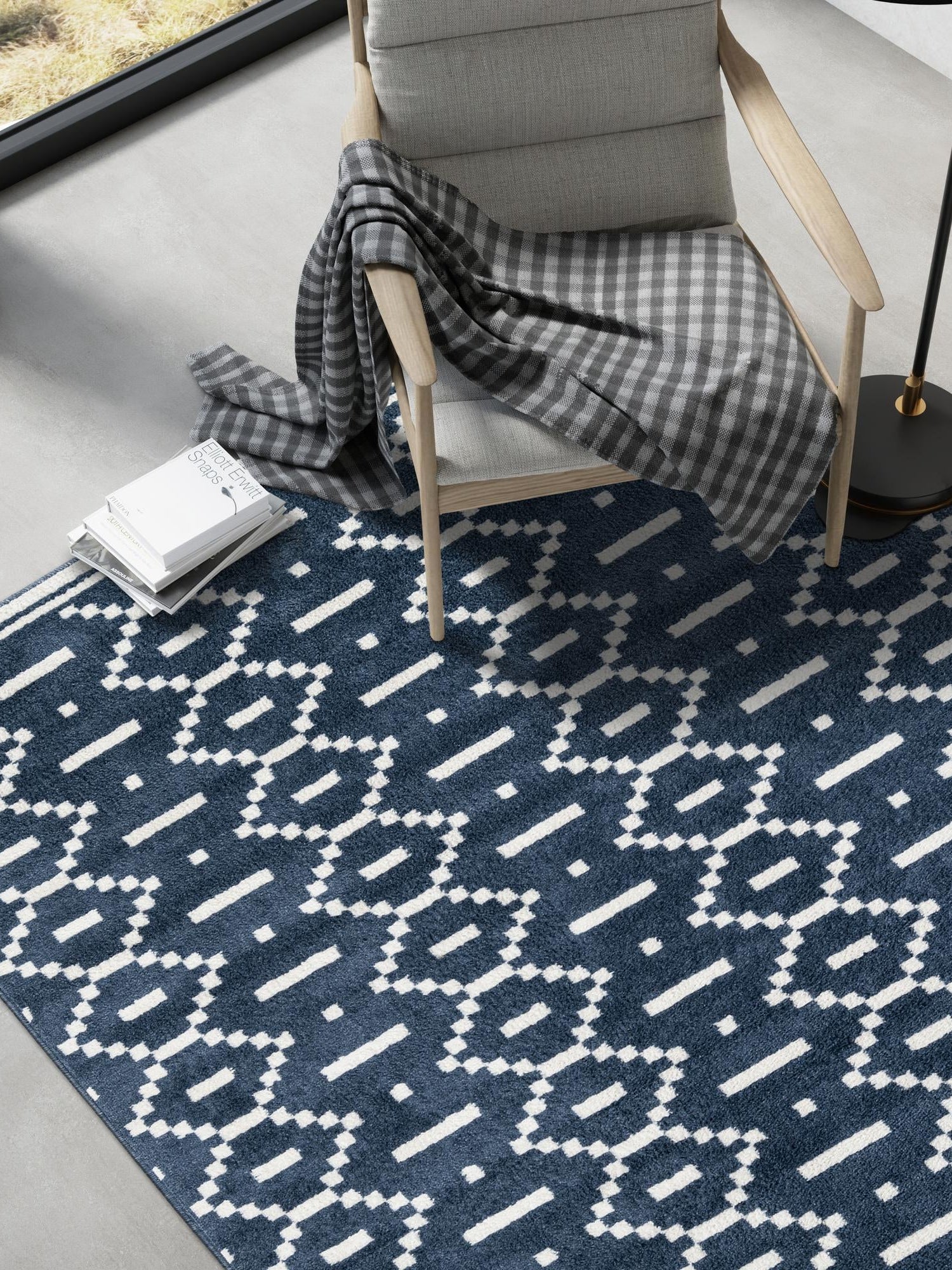 Blue 4' 1 x 6' 1 Norge Rectangle Area Rug 100% Polypropylene Easy Clean Non Shed Stain Resistant Modern Carpet for Home Interior Design for Sale at Rug Engine