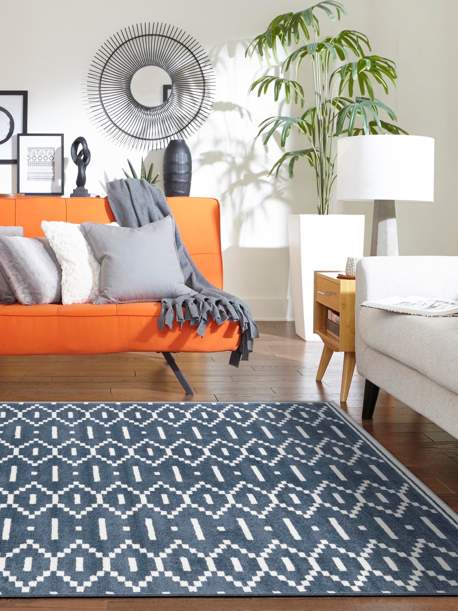 Blue 4' 1 x 6' 1 Norge Rectangle Area Rug 100% Polypropylene Easy Clean Non Shed Stain Resistant Modern Carpet for Home Interior Design for Sale at Rug Engine