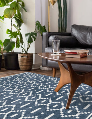 Blue 5' 1 x 8' Norge Rectangle Area Rug 100% Polypropylene Easy Clean Non Shed Stain Resistant Modern Carpet for Home Interior Design for Sale at Rug Engine