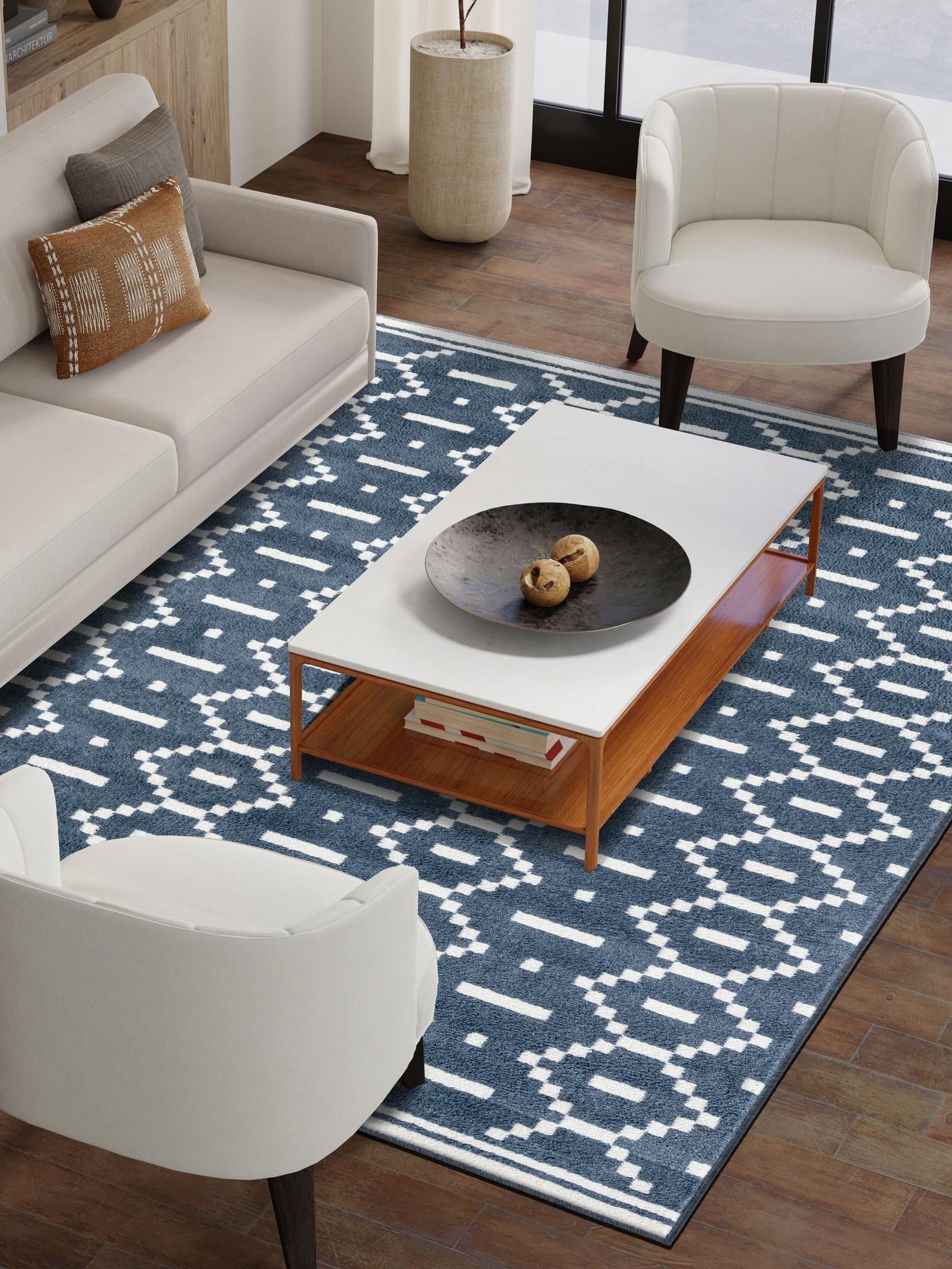 Blue 9' x 12' Norge Rectangle Area Rug 100% Polypropylene Easy Clean Non Shed Stain Resistant Modern Carpet for Home Interior Design for Sale at Rug Engine