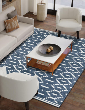 Blue 9' x 12' Norge Rectangle Area Rug 100% Polypropylene Easy Clean Non Shed Stain Resistant Modern Carpet for Home Interior Design for Sale at Rug Engine