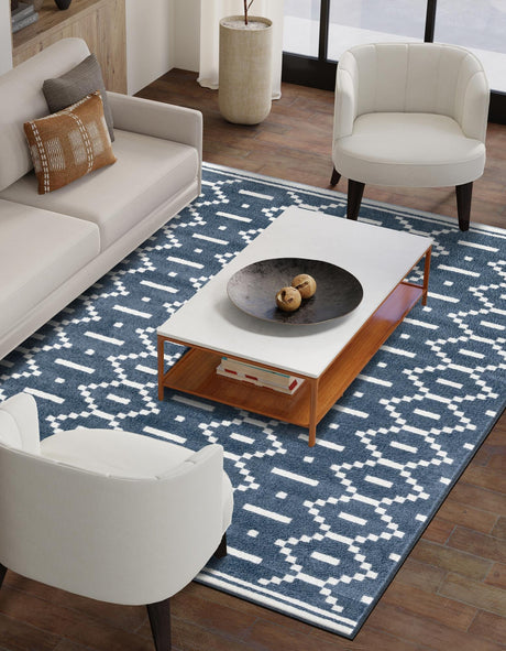 Blue 9' x 12' Norge Rectangle Area Rug 100% Polypropylene Easy Clean Non Shed Stain Resistant Modern Carpet for Home Interior Design for Sale at Rug Engine
