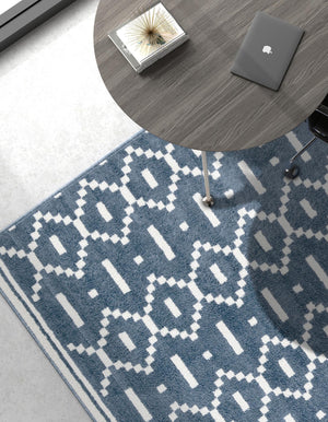 Blue 5' 1 x 8' Norge Rectangle Area Rug 100% Polypropylene Easy Clean Non Shed Stain Resistant Modern Carpet for Home Interior Design for Sale at Rug Engine