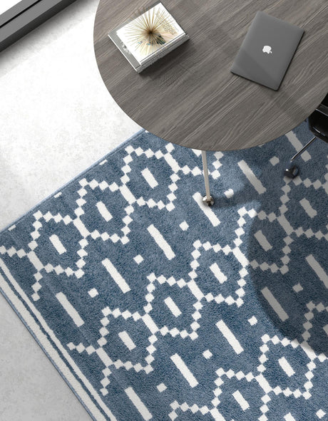 Blue 4' 1 x 6' 1 Norge Rectangle Area Rug 100% Polypropylene Easy Clean Non Shed Stain Resistant Modern Carpet for Home Interior Design for Sale at Rug Engine