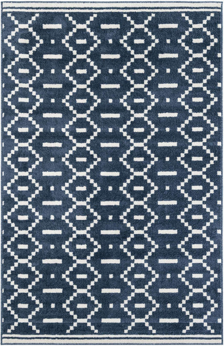 Blue 5' 1 x 8' Norge Rectangle Area Rug 100% Polypropylene Easy Clean Non Shed Stain Resistant Modern Carpet for Home Interior Design for Sale at Rug Engine