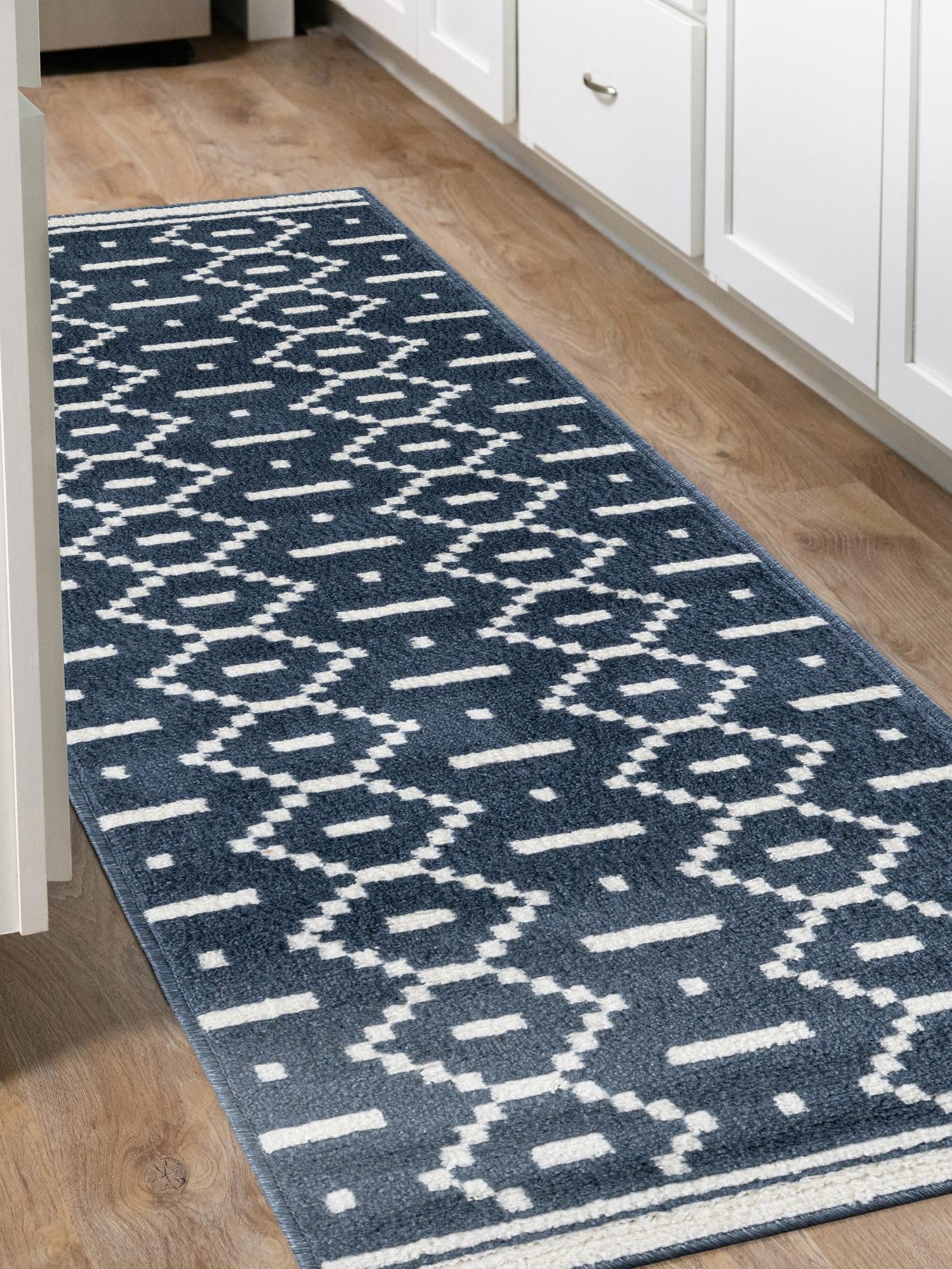 Blue 2' 7 x 12' Norge Runner Area Rug 100% Polypropylene Easy Clean Non Shed Stain Resistant Modern Carpet for Home Interior Design for Sale at Rug Engine