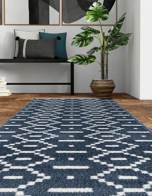 Blue 2' x 8' Norge Runner Area Rug 100% Polypropylene Easy Clean Non Shed Stain Resistant Modern Carpet for Home Interior Design for Sale at Rug Engine