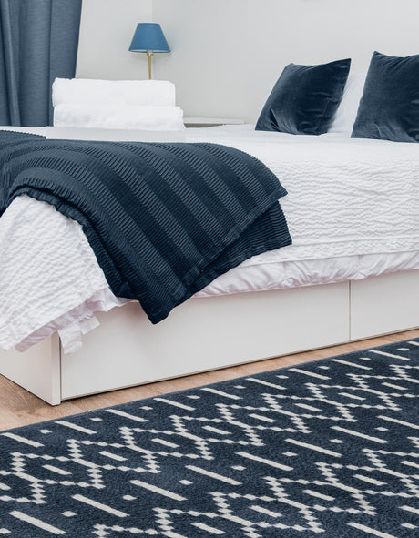 Blue 2' 7 x 12' Norge Runner Area Rug 100% Polypropylene Easy Clean Non Shed Stain Resistant Modern Carpet for Home Interior Design for Sale at Rug Engine