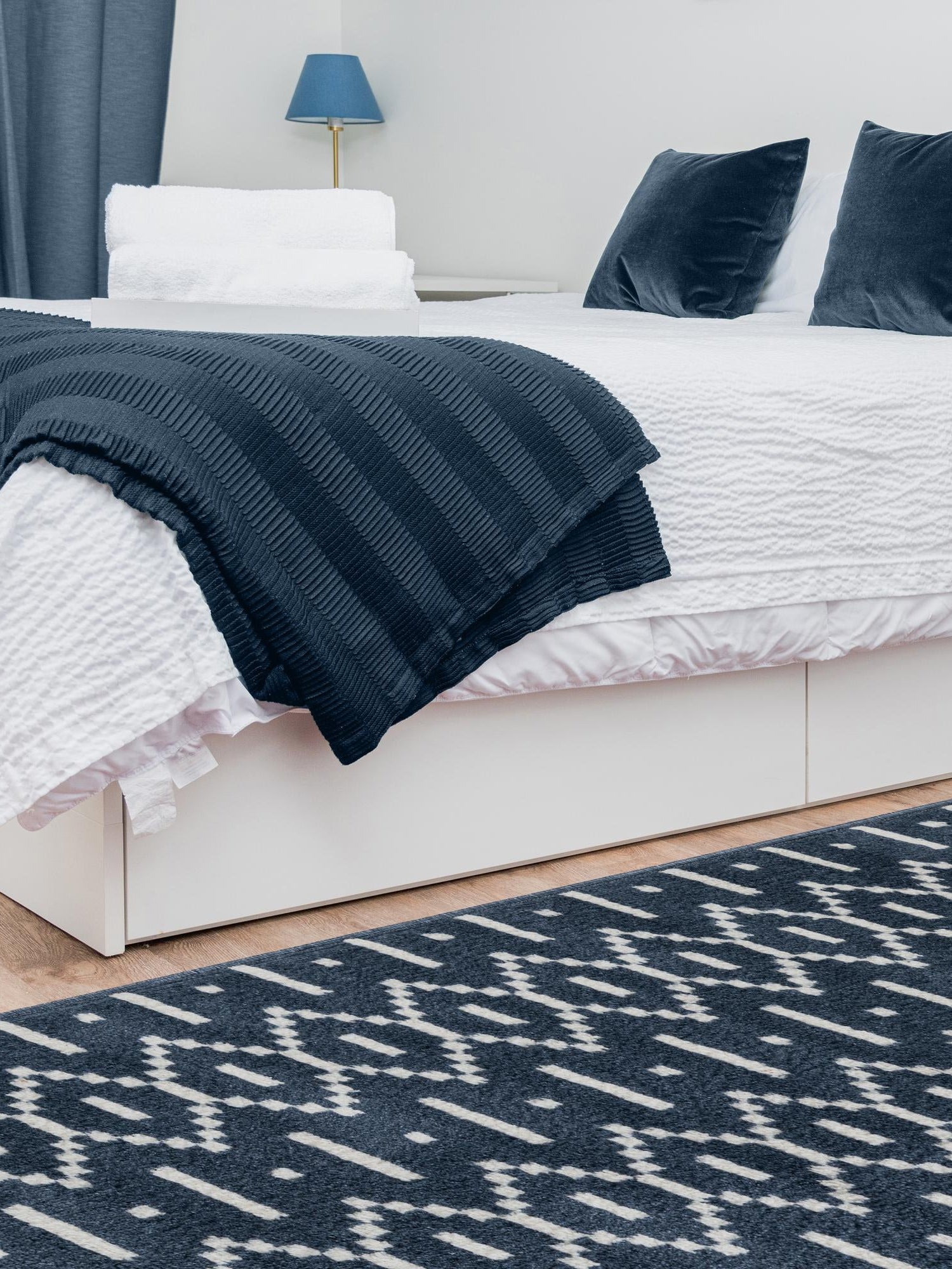 Blue 2' x 8' Norge Runner Area Rug 100% Polypropylene Easy Clean Non Shed Stain Resistant Modern Carpet for Home Interior Design for Sale at Rug Engine