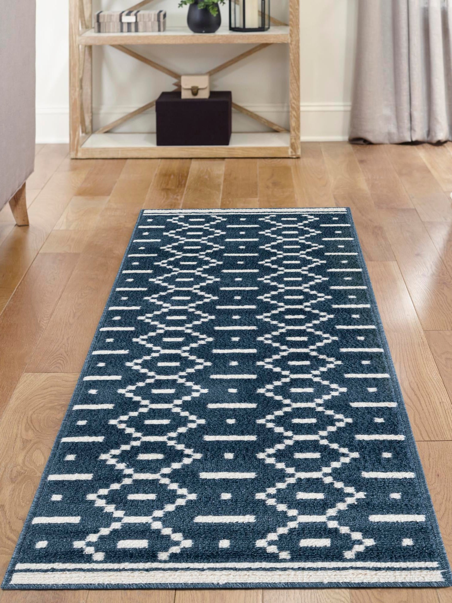Blue 2' x 6' 1 Norge Runner Area Rug 100% Polypropylene Easy Clean Non Shed Stain Resistant Modern Carpet for Home Interior Design for Sale at Rug Engine