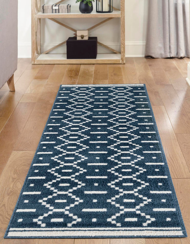 Blue 2' x 8' Norge Runner Area Rug 100% Polypropylene Easy Clean Non Shed Stain Resistant Modern Carpet for Home Interior Design for Sale at Rug Engine