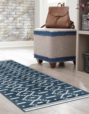 Blue 2' x 8' Norge Runner Area Rug 100% Polypropylene Easy Clean Non Shed Stain Resistant Modern Carpet for Home Interior Design for Sale at Rug Engine