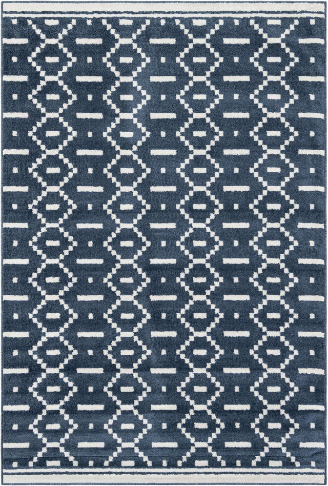 Blue 6' 1 x 9' Norge Rectangle Area Rug 100% Polypropylene Easy Clean Non Shed Stain Resistant Modern Carpet for Home Interior Design for Sale at Rug Engine