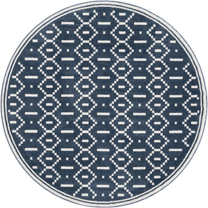 Blue 7' 10 x 7' 10 Norge Round Area Rug 100% Polypropylene Easy Clean Non Shed Stain Resistant Modern Carpet for Home Interior Design for Sale at Rug Engine
