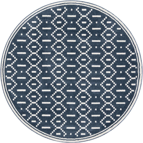 Blue 7' 10 x 7' 10 Norge Round Area Rug 100% Polypropylene Easy Clean Non Shed Stain Resistant Modern Carpet for Home Interior Design for Sale at Rug Engine