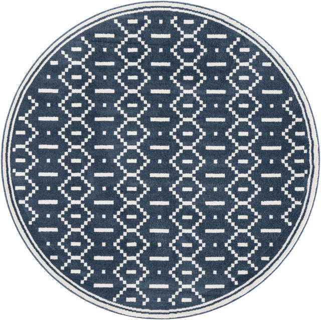 Blue 7' 10 x 7' 10 Norge Round Area Rug 100% Polypropylene Easy Clean Non Shed Stain Resistant Modern Carpet for Home Interior Design for Sale at Rug Engine