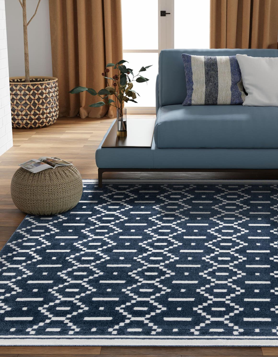 Blue 7' 10 x 7' 10 Norge Square Area Rug 100% Polypropylene Easy Clean Non Shed Stain Resistant Modern Carpet for Home Interior Design for Sale at Rug Engine