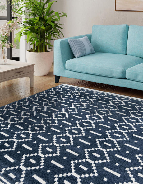 Blue 7' 10 x 7' 10 Norge Square Area Rug 100% Polypropylene Easy Clean Non Shed Stain Resistant Modern Carpet for Home Interior Design for Sale at Rug Engine