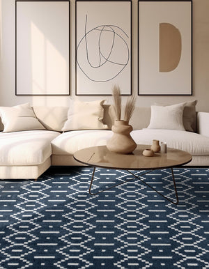 Blue 7' 10 x 7' 10 Norge Square Area Rug 100% Polypropylene Easy Clean Non Shed Stain Resistant Modern Carpet for Home Interior Design for Sale at Rug Engine